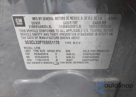 2008 Saturn Vue 4-Cyl Xe from USA, damaged, VIN 3GSCL33P78S651178